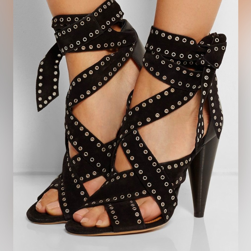 Isabel Marant Black Wrap Up Heels